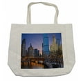 thumbnail image 1 of Landscape Shopping Bag, Usa Chicago Cityscape with Rivers Bridge and Skyscrapers Cosmopolitan City Image, Eco-Friendly Reusable Bag for Groceries Beach and More, 15.5" X 14.5", Cream, by Ambesonne, 1 of 2