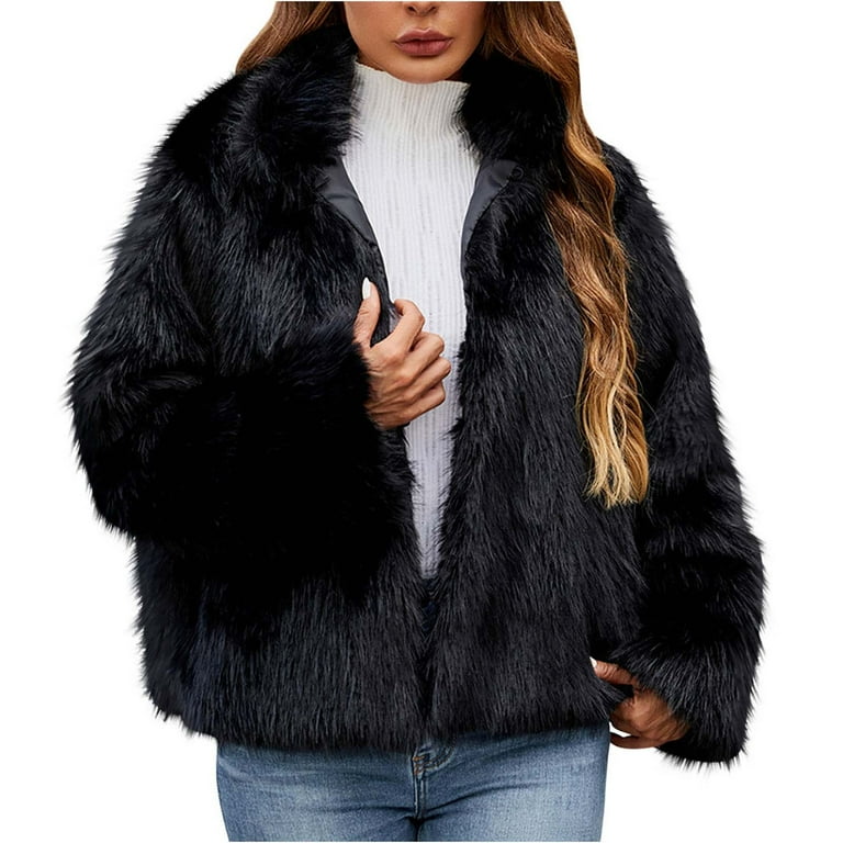 Womens Faux Fur Coat Winter Shaggy Casual Oversized Lapel Jackets