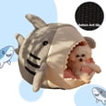 thumbnail image 4 of Nido para mascotas con forma de tiburón, linda casa para perros y gatos, cálida, suave, cómoda, semicerrada, con cojín grueso para las cuatro estaciones, 4 of 7