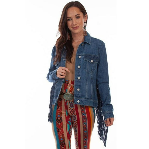 Scully Western Jacket Womens Jean Button Fringe S Denim F0_HC711