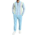 thumbnail image 2 of Yusimy Men's Striped 2-Piece Button-Down Set Half-Zip Elastic Waist Pocket Pants Long Sleeve Casual Athletic, 2 of 6