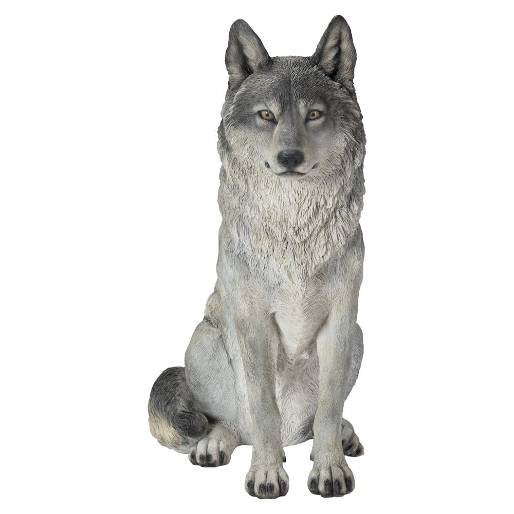 Hi-Line Gift Sitting 12” Grey Wolf Garden Statue, Durable Polyresin