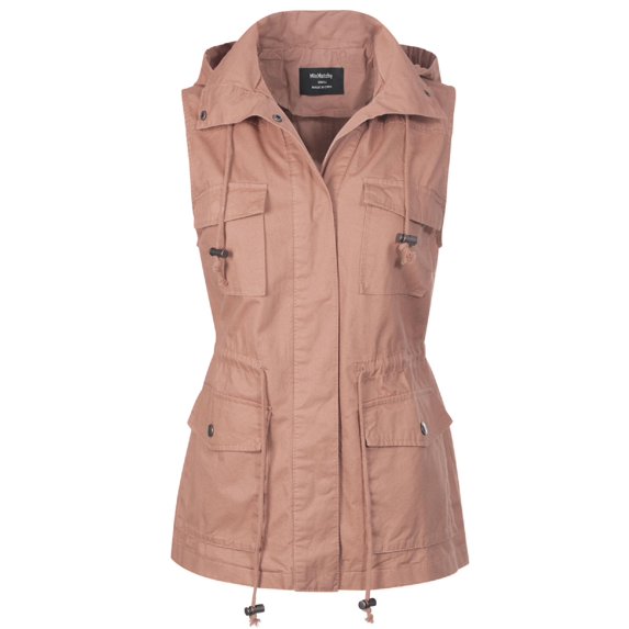 Made by Olivia Women's Drawstring Lightweight Loose Fit Sleeveless Vest Utility Jacket Blush M