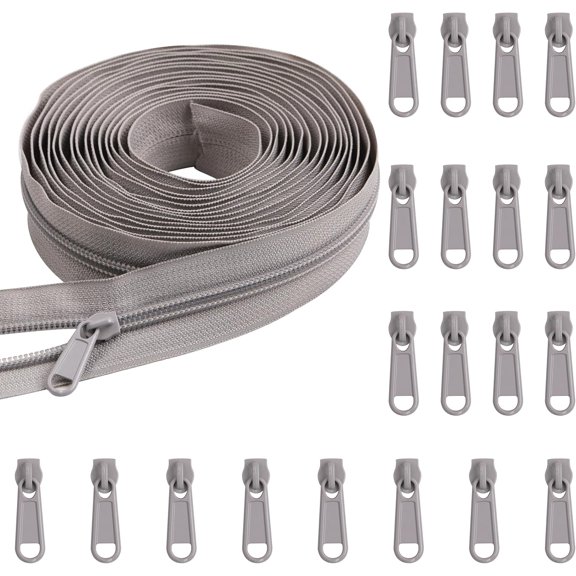 5 Yards Bulk Zippers 5# Nylon Coil Zippers for Sewing Gray Nylon Coil Zipper with 20pcs Zipper Sliders Repair Kit for Jackets Luggage Backpack DIY Sewing Tailor Craft Bags and Clothing