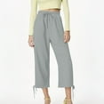 thumbnail image 5 of Women's Solid Color Drawstring Cropped Linen Pants - Casual Capri Trousers, Polyester Blend, Adjustable Fit for Warm Weather, 5 of 8