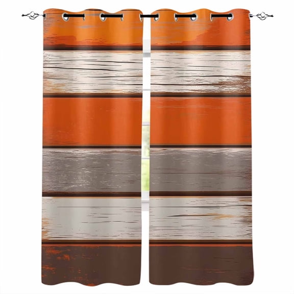 Farmhouse Burnt Orange Brown Blackout Curtains for Bedroom/Living Room, Thermal Insulated Kitchen Curtains, Country Vintage Wooden Grommet Darkening Window Treatment Drapes 52"x72"x2
