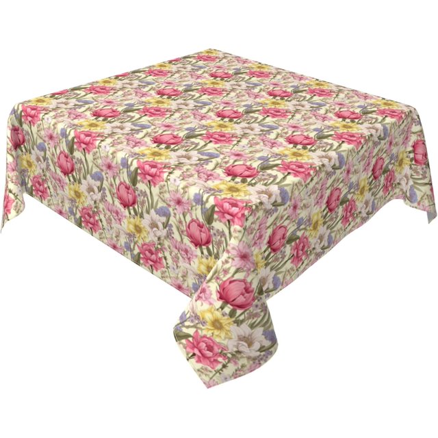 Square Tablecloth 54 x 54 Inch, Vintage Garden Spring Square Tablecloth Spillproof Soil Resistant Tabletop Covers Outdoor Tablecloth for Restaurant, Picnic, Indoor and Outdoor Dining