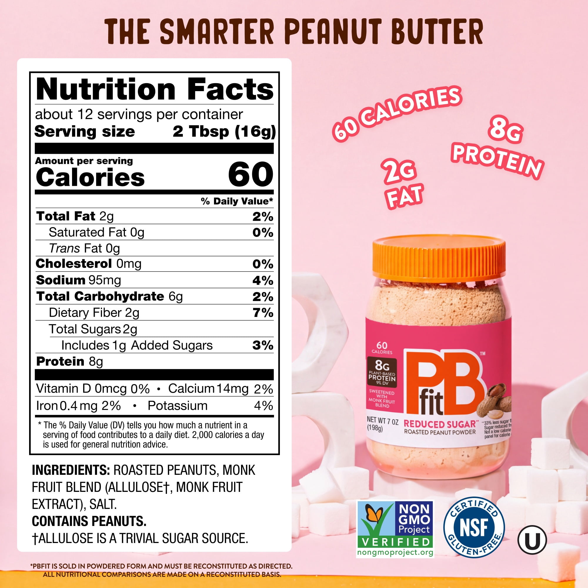 PBfit Reduced Sugar Peanut Butter Powder, 8g Protein 9% DV, 7 oz