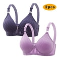 thumbnail image 2 of Comfortable Women's Bra Set No Wire Breathable Underwear Embroidered Glossy Stylish Everyday & Nightwear 2PC Pack #Blue,S, 2 of 4