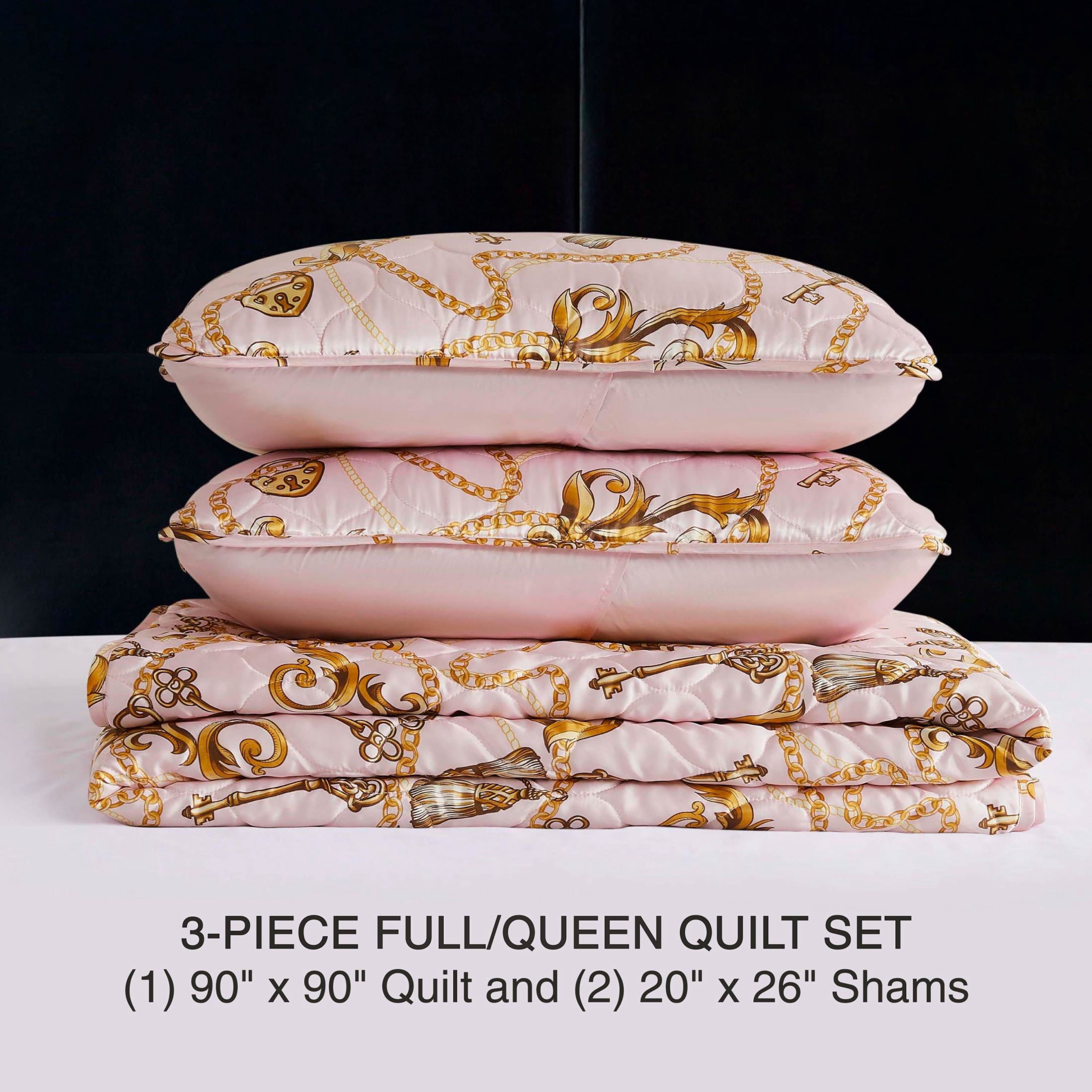 Baby Phat Printed Satin Chain Light Pink 3-Piece Quilt Set, Full/Queen
