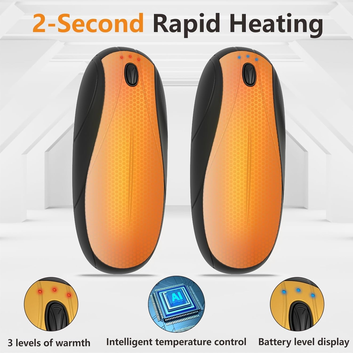 Hand Warmers Rechargeable 2 Pack, 14000mAh Electric Hand Warmers with Charging Case, Quick Charge Portable Heater,Gifts for Christmas, Winter, Outdoor, Camping, Hunting Accessories, Orange