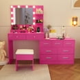 thumbnail image 3 of Ktaxon Makeup Vanity with 9 Drawers&USB Charging Station, Vanity Desk with 3 Color Light, Vanity Table Set w/ 9 Drawer Dresser, Pink, 3 of 8