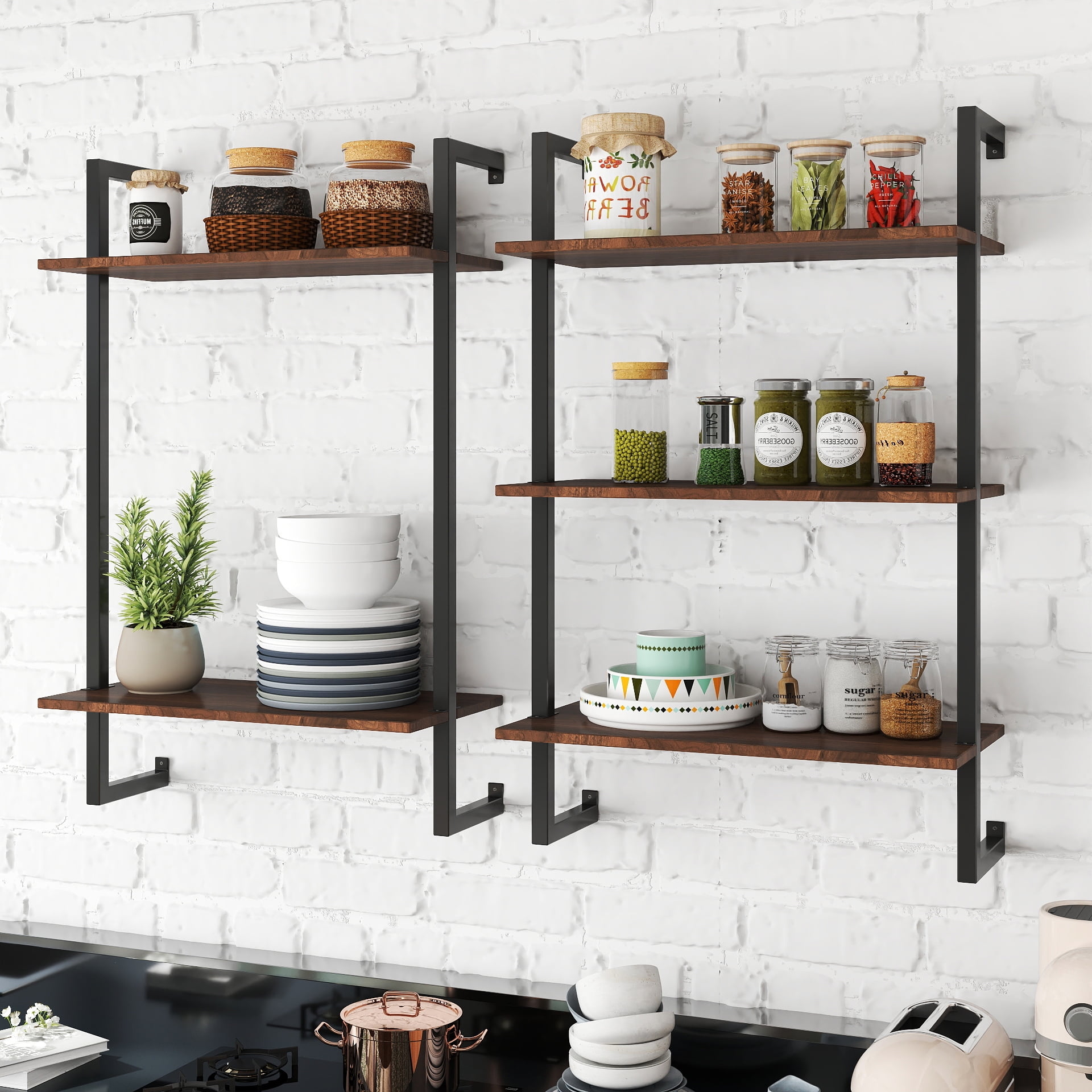 3-Tier 2-Tier Wall Mounted Bathroom Storage Shelves Metal Wood Organizer, White