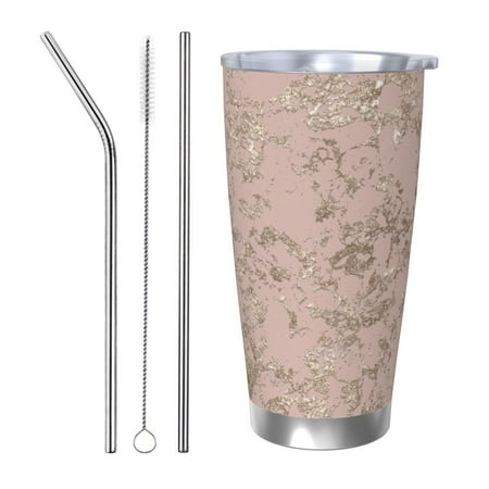 

KLL Rose Gold Marble Texture Print 40oz Stainless Steel Insulated Car Cup with Spillproof Lid - Keep Your Drink Hot or Cold on the Go-Straw Three-piece Set