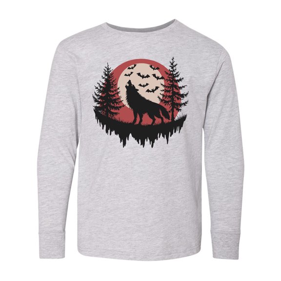 Inktastic Wolf Howling at the Moon Long Sleeve Youth T-Shirt
