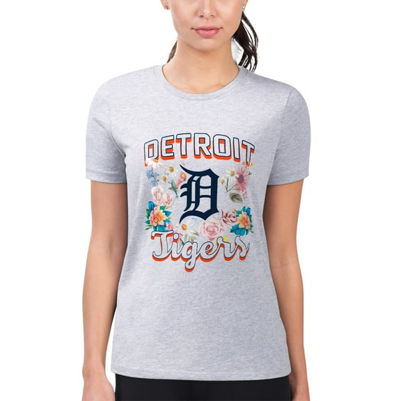 Women's G-III 4Her by Carl Banks Heather Gray Detroit Tigers Super-Slim Fit Lightweight Flowers Graphic T-Shirt