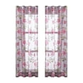 thumbnail image 2 of CoreLiving Sheer Curtains, Pink Floral Embroidered Curtains with Leaf Print, Faux Linen Voile Window Panels for Living Room, Bedroom, Kitchen, Bathroom, Cottagecore Decor, Rod Pocket, 2 of 9