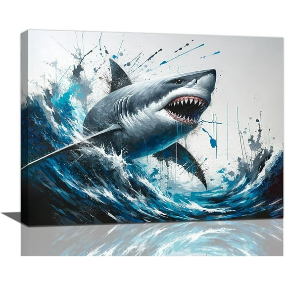 Aaheei Shark Wall Art Ocean Pictures Sea Room Decor Navy Nautical Canvas Prints Modern Home Artwork Decorations for Bedroom Bathroom Living Room Office