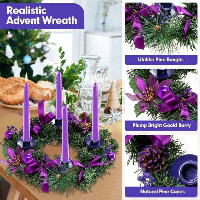 CEHVOM Hristmas Candlestick Wreath Simulation Rattan Wreath Silver Candlestick Pinecone Advent Decoration