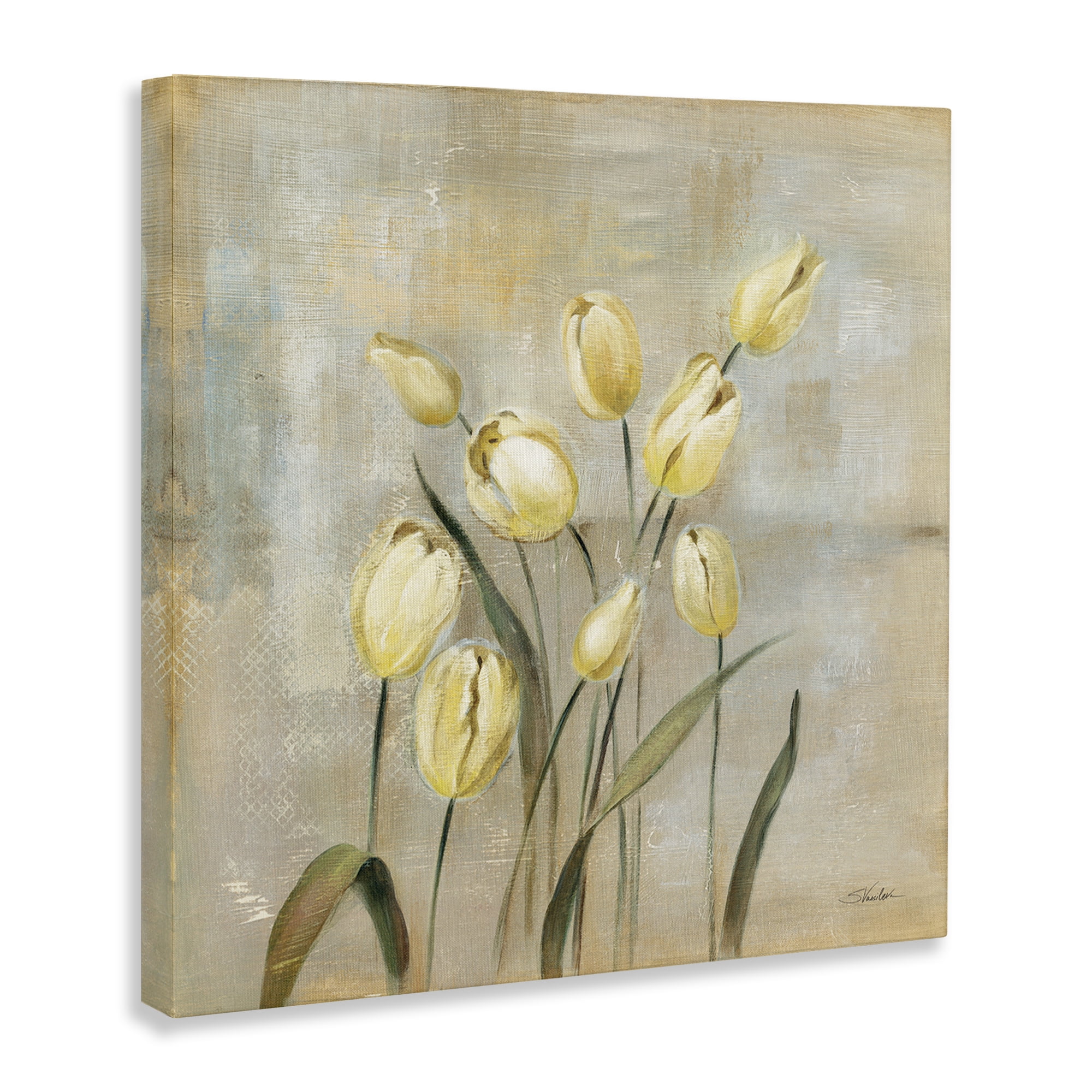 Stupell Industries Yellow Tulips on Beige Botanical & Floral Painting Gallery Wrapped Canvas Art Print Wall Art, 30 x 30