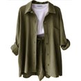 thumbnail image 1 of Women's Two-piece, Button-down Long-sleeved Shirt And Drawstring Shorts Suit, Pullover Suit, Holiday Suit-Vinsniv, 1 of 3