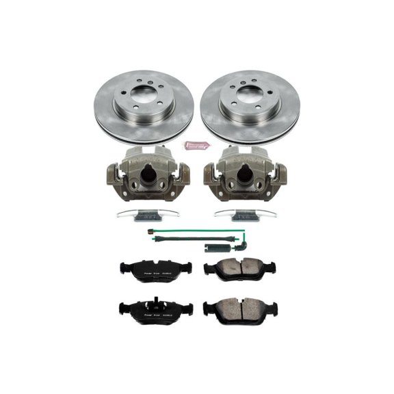 PowerStop Front Stock Replacement Brake Pad and Rotor Kit with Calipers Fits: BMW Select Models KCOE868