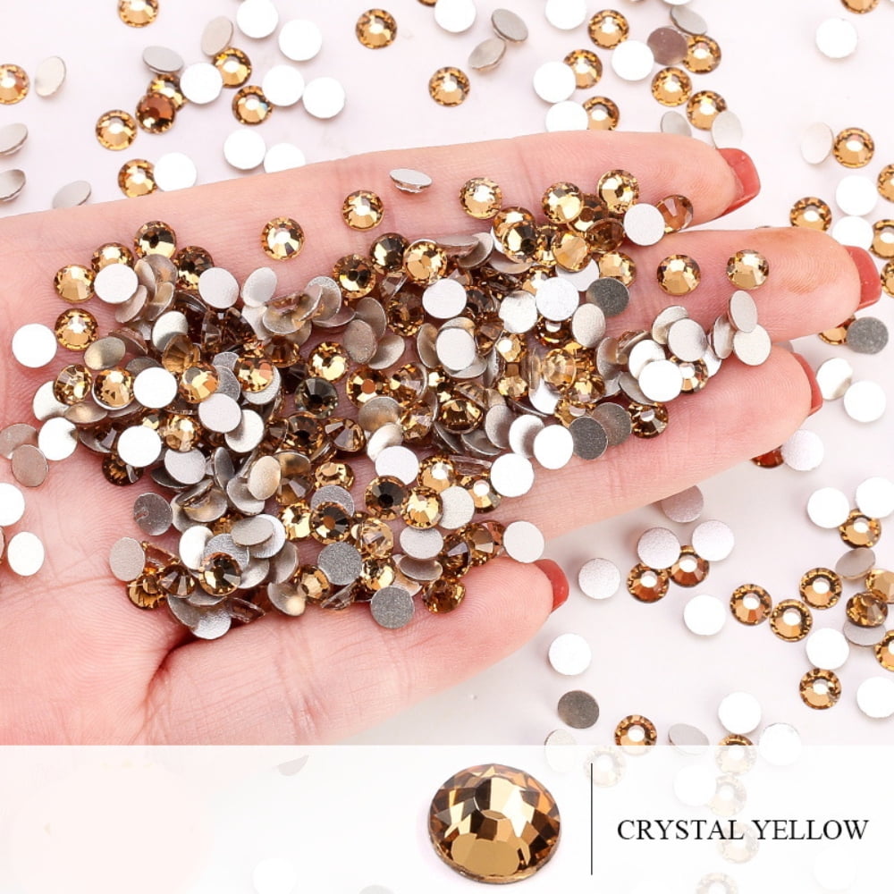 Feildoo 1440 Pieces Flat Crystal Rhinestone Glue Fixed Round Stones Glass  Nails Diamonds For Crafts Nails Clothes Shoes Bags Diy Art,Crystal Yellow 