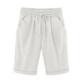 thumbnail image 2 of biudgviw Bermuda Shorts for Women Cotton Linen Wide Leg Knee Length Shorts Rolled Hem Drawstring High Waisted Shorts with Pockets, 2 of 3