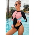 thumbnail image 3 of POGLIP Haut Maillot Dermoprotecteur à Blocs de Couleur pour Femmes à Encolure Zippée Colorée, 3 of 6
