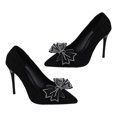 thumbnail image 1 of Zapatos de tacón alto con punta estrecha para mujer, zapatos de tacón con lazo alto, elegantes, a la moda, color negro, 1 of 8