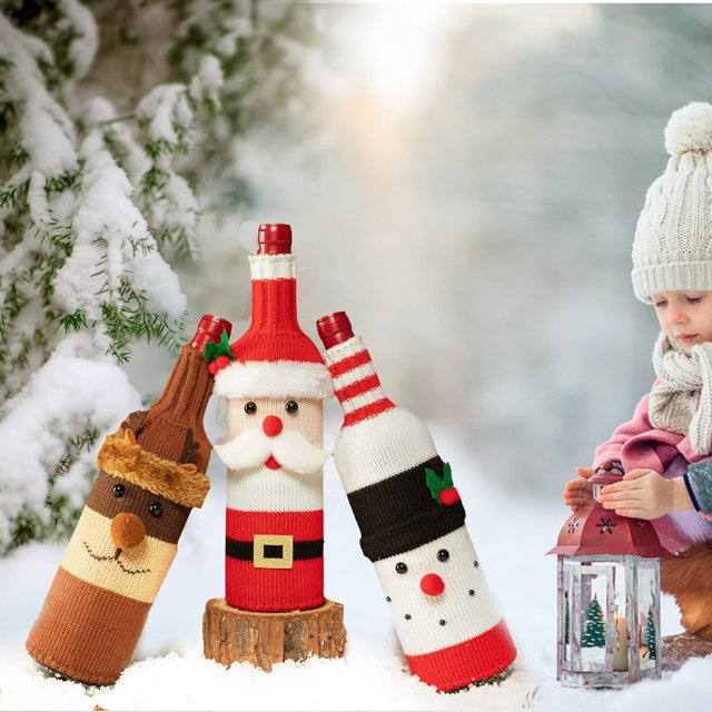 Wine Bottle Bags,Christmas Wine Bottle Cover Christmas Sweater Wine Bottle Bags For Christmas Decorations Santa Clause Snowman & Reindeers Drawstring Wine Gift Bags Christmas Decor Gift