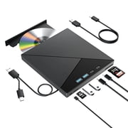 External DVD Drive 7-in-1 USB-C CD/DVD Player with Blu-ray Read, 2 USB 3.0 Ports, TF/SD Card Reader, Portable CD DVD RW Burner for Laptop MacBook Desktop, Plug & Play