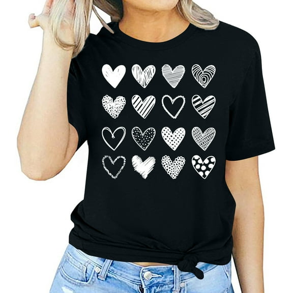 Tbopshirt Valentine's Day T-Shirts for Women Tees,Plus Size Womens Tops,Women Valentines Day Short Sleeve Heart Printed T-Shirt Novelty Graphic S-XXXL