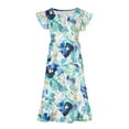 thumbnail image 3 of LIBRCLO Girls Dresses Flutter Sleeve Crew Neck Floral Printing Sundress with Pockets Flared Waist Tiered Summer Midi Length Kid Clothes 6-15, 3 of 5