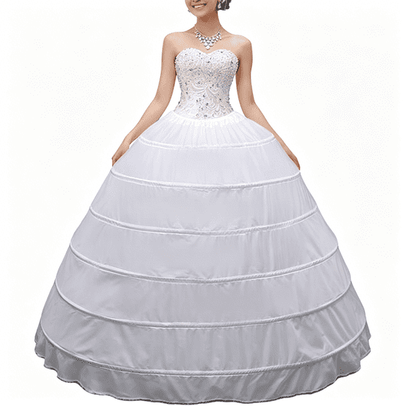 TELOLY Women Crinoline Petticoat A-Line 6 Hoop Skirt Slips Long Underskirt for Wedding Bridal Dress Ball Gown