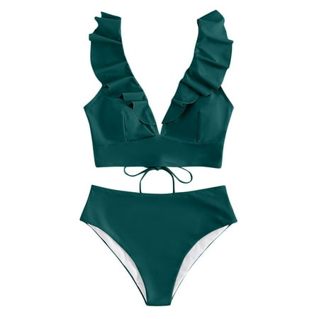 Lopeceal Womens High Waisted Bikini Sets Ruffle Tummy Control Swimsuits Full Coverage Cheeky Two Piece Bathing Suit