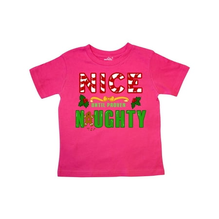 

Inktastic Nice Until Proven Naughty with Holly and Gingerbread Man Gift Toddler Boy or Toddler Girl T-Shirt