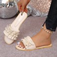 thumbnail image 5 of Ytobaz Slide Sandals for women Ruffle Pearl Faux Leather Slides Open Toe Flat Sandals Dressy Party Wedding Vacation Travel Daily Footwear, 5 of 9