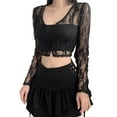 thumbnail image 2 of Cenuakty Sweet Sexy Girl Floral Lace See Through Cardigan Shirt Women Long Sleeve V Neck Slim Crop Top Beach Club Single Breasted Blouse, 2 of 9