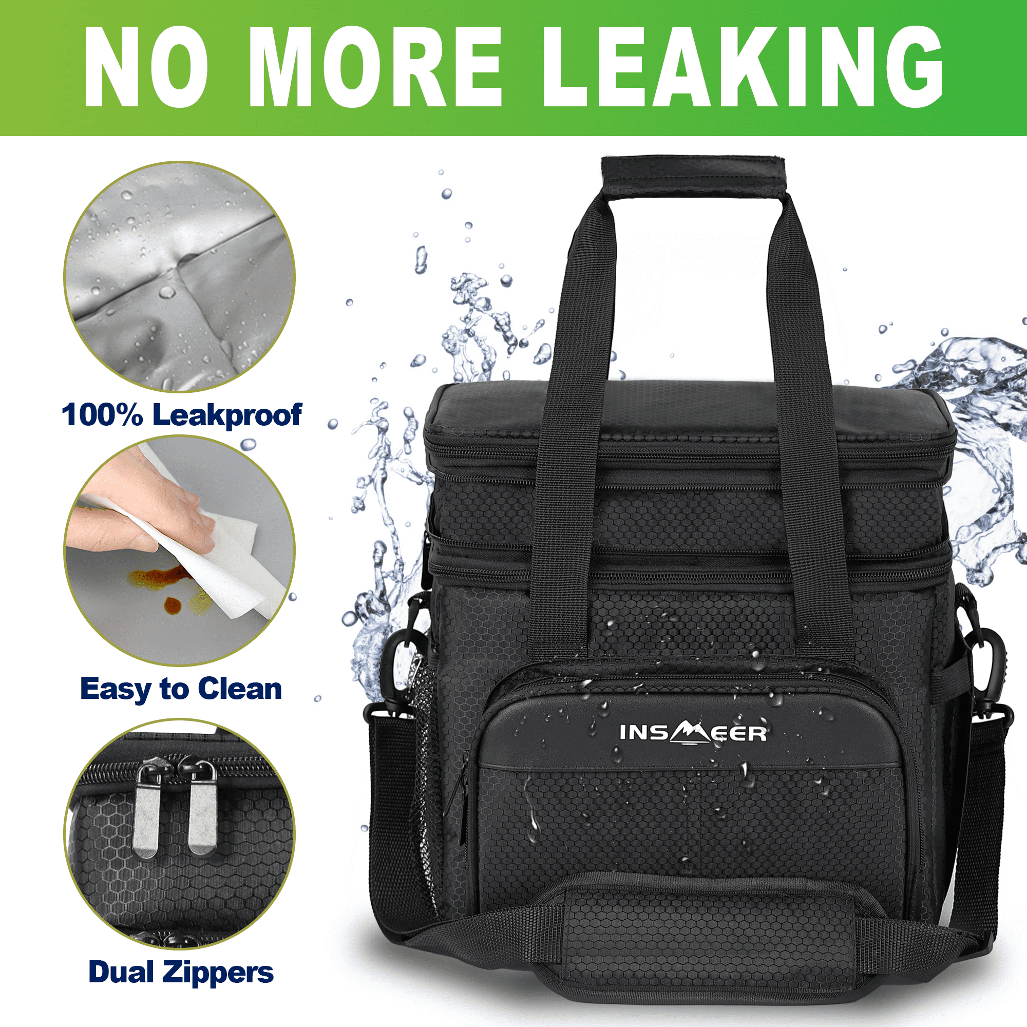 INSMEER Expandable Insulated Lunch Bag for Men, Leakproof 2-Layer Cooler, 30-Can Large Capacity 21.13 Qt, Perfect for Adult Work Travel Picnic