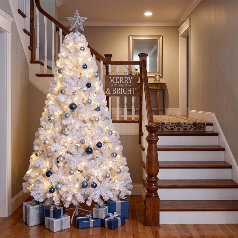 Lookfly Pre-Lit Artificial Christmas Tree,7.5ft White Christmas