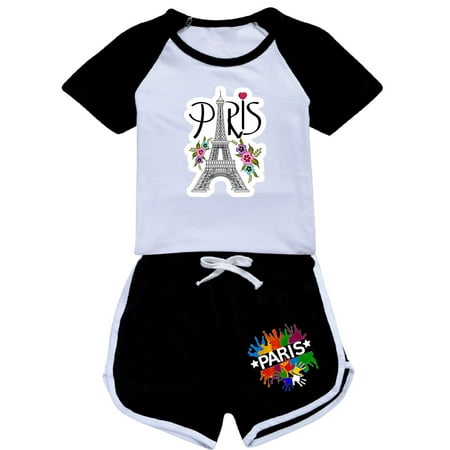 

Boys And Girls French Tower Tourism Commemorative Print Color Block Sleeves T Shirt Shorts Casual Clothing Set 2 Young Girl Clothes Girls Outfits Size 4 Outfits for Teen Girls Girl Clothes Little Baby