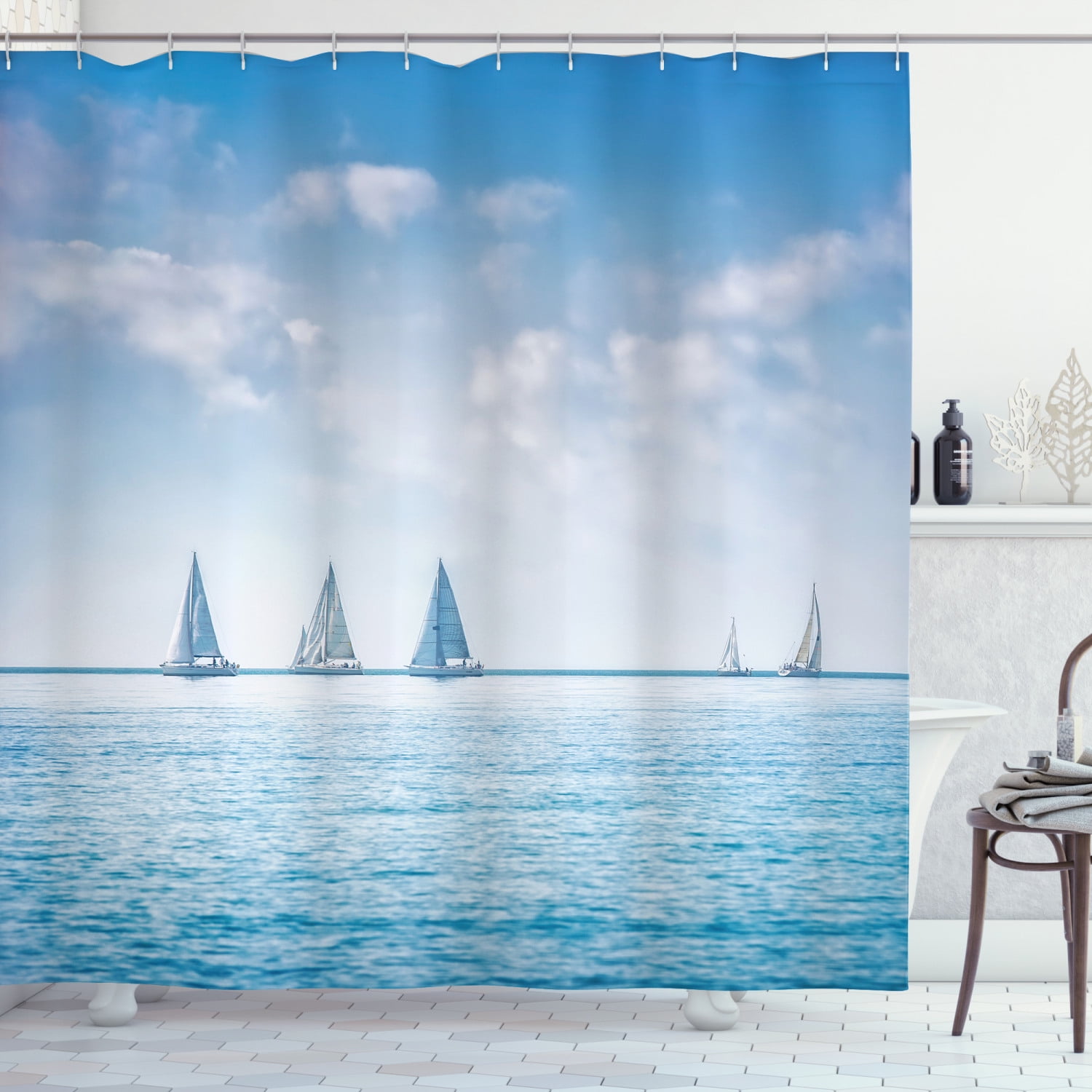 60x72" Waterproof Fabric Shower Curtain Hooks Storm Ocean Sailing Ship Scenery 