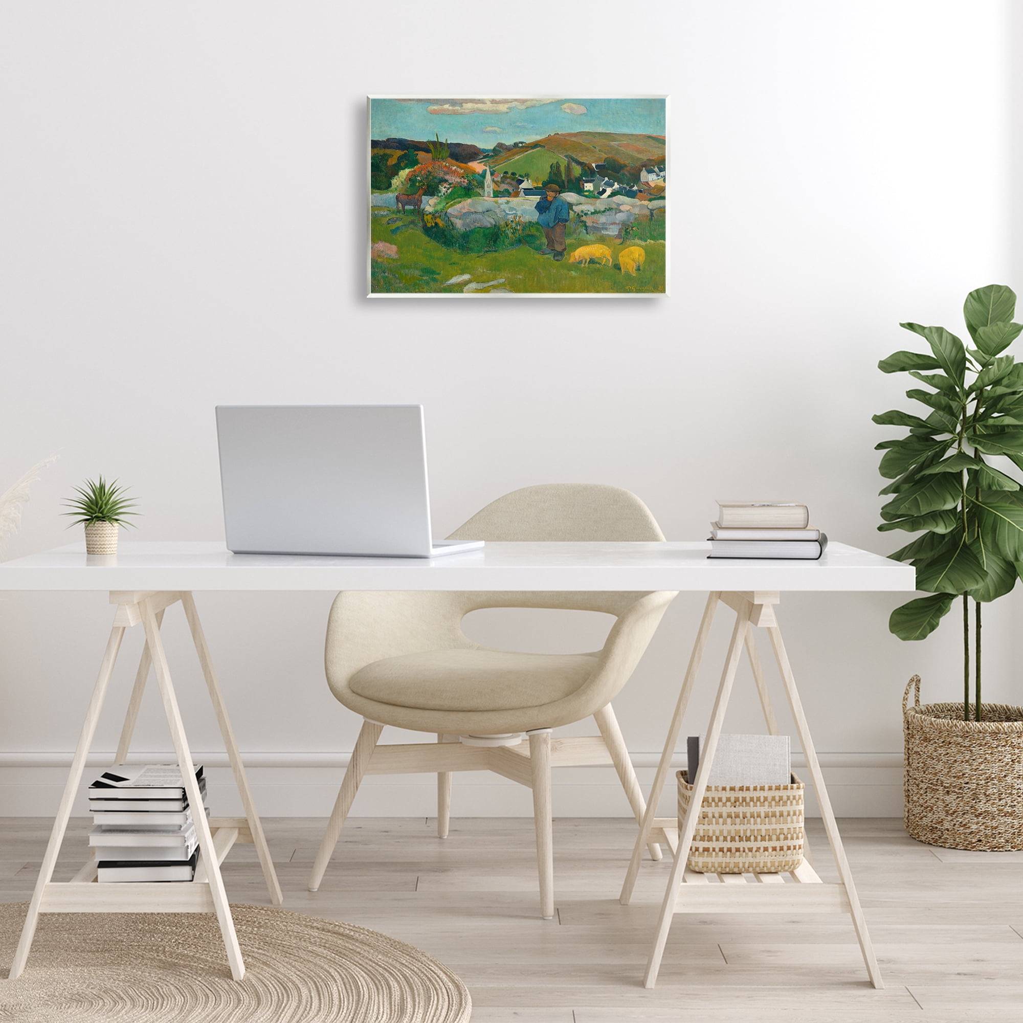 Stupell Industries Classic Gauguin Swineherd Landscape & Nature Painting Unframed Art Print Wall Art, 19 x 13