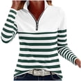 thumbnail image 2 of Tnhcen Women's Long Sleeve Quarter Zip Striped Fleece Lined Sweatshirt Casual Half Zipper Pullover Plus Size Striped Tee Loose Fit Mock Neck Top, 2 of 4