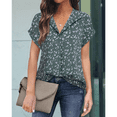 thumbnail image 4 of Blusa de Verano de Corta para Mujer, Elegante Túnica Informal de Negocios con Cuello de Solapa y Estampado Floral Verde XL, 4 of 7