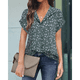 thumbnail image 4 of Blusa de Verano de Corta para Mujer, Elegante Túnica Informal de Negocios con Cuello de Solapa y Estampado Floral Verde XL, 4 of 7
