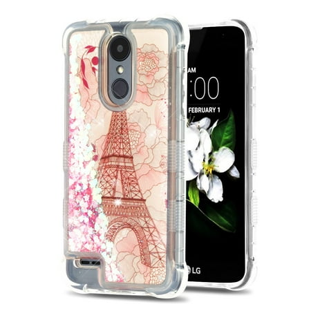 Rebel Floating - TUFF Liquid Floating Glitter Quicksand Waterfall Hybrid Silicone Gel Phone Protector Case - (Eiffel Tower) and Atom Cloth for LG Rebel 3 4G LTE L157BL, L158VL