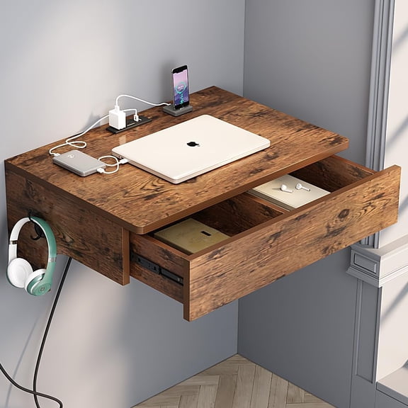 ALISENED Floating Desk, Wall Mounted Laptop Desk with Storage Drawer for Home, Office