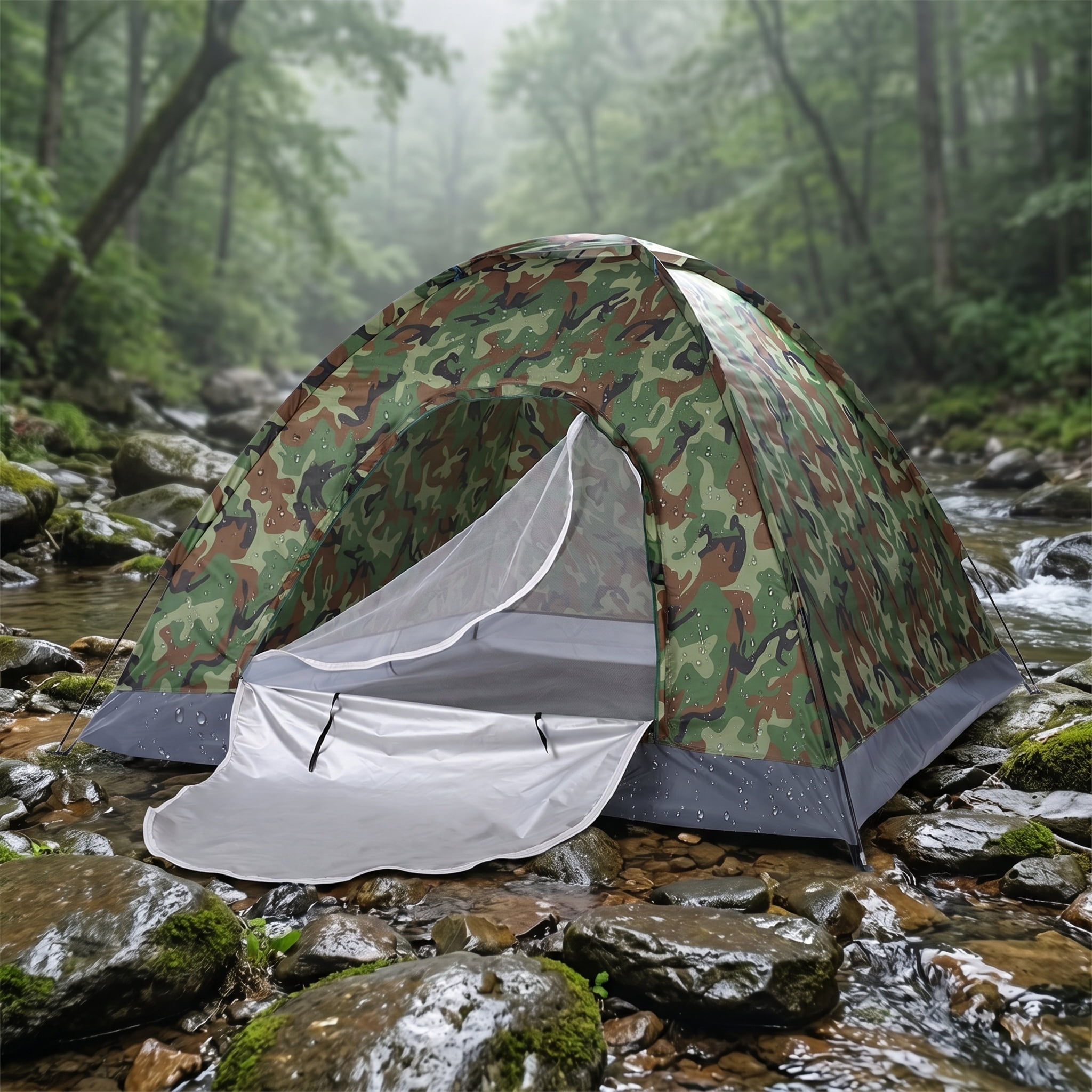 3-4 Person Camouflage Camping Dome Tent, Waterproof Outdoor Backpacking Tent